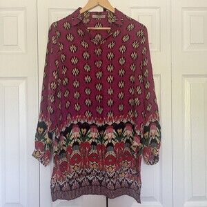 Women’s Etro Pink Multicolored Button Blouse Silk Size 44